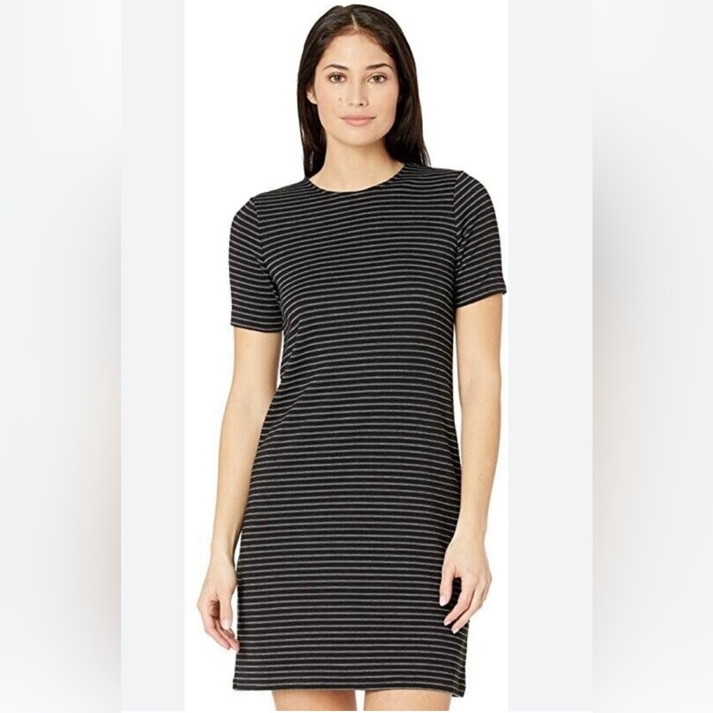 MICHAEL KORS MK Textured Silver Striped Knit Crew Neck Short Sleeve Dress Size S